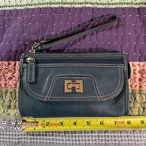 Blue Leather Wristlet